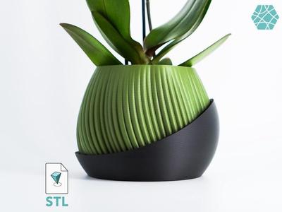 Plant Pot "Bloomcrest" | Planter STL to 3D print | Fused Drainage Pot + Drain Tray