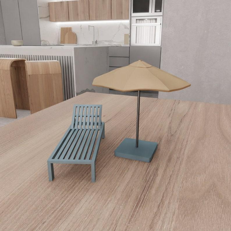 3D Sunbed And Umbrella Decor as Stl Files & Home and Living, Kids Toy, 3D Printing, Summer Vibe, Beach Umbrella, Digital Art, Beach Vibe