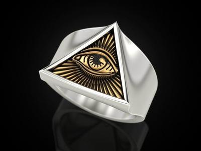 All seeing eye triangle ring