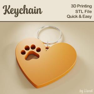 Cat Paw Print Heart STL Keychain – 3D Print File, Cat Love Pawprint Keyring or Bag Charm, Digital Download for Commercial Use