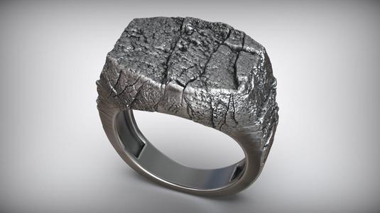 Grunge Stone Rock Crack Silver Men Signet