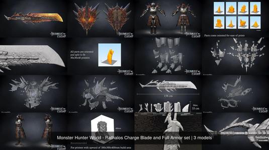 Monster Hunter World – Rathalos Charge Blade and Full Armor set 3D Model Collection