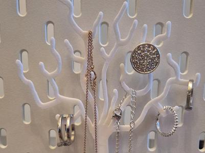 IKEA Skadis jewelry tree, no supports needed.