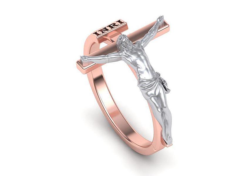 Jesus Cross ring printabe 3dmodel Two tone ring