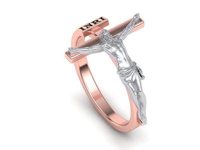 Jesus Cross ring printabe 3dmodel Two tone ring