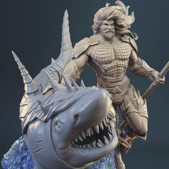 Aquaman & Shark in Diorama STL files for 3D Printing | Assembly Model