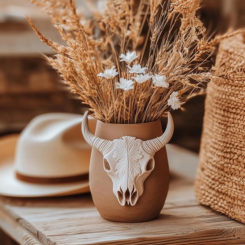 Wild Frontier Bull Skull Vase – Western Accent for Modern Interiors