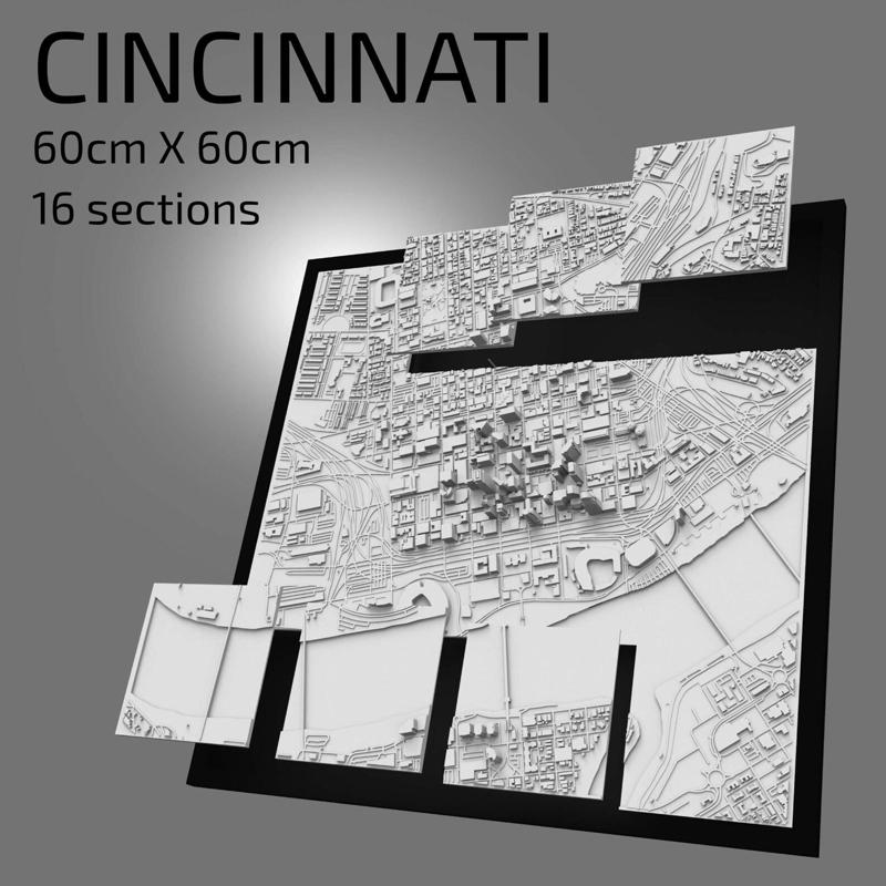 3D Cincinnati | Digital Files | 3D STL File | Cincinnati 3D Map | 3D City Art | 3D Printed Landmark | Model of Cincinnati Skyline | 3D Art