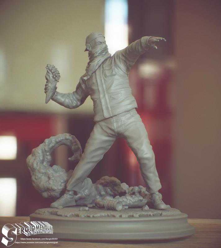 Bansky Rioter STL Statue for 3D printing