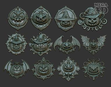 12 Halloween Pumpkin Bas Relief Pendant 231016 3D Model Collection
