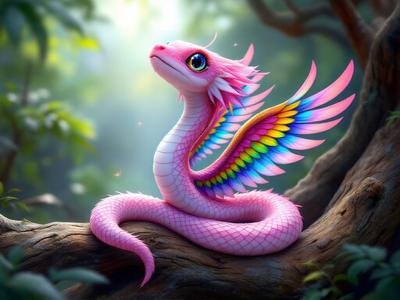 Cute Pink Snake with Wings