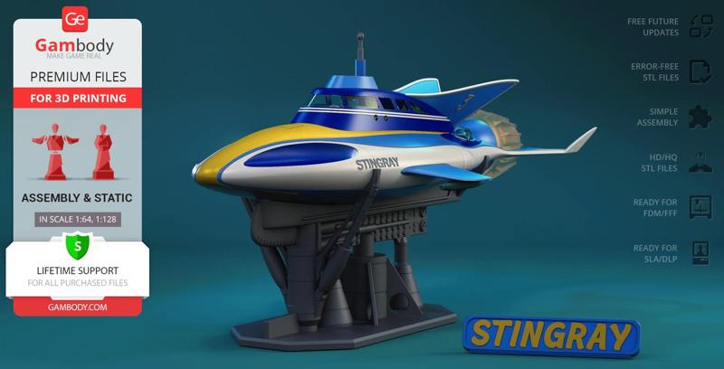 Stingray Submarine STL files for 3D Printing | Assembly Model