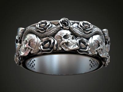 Ring skulls roses viper serpent snake