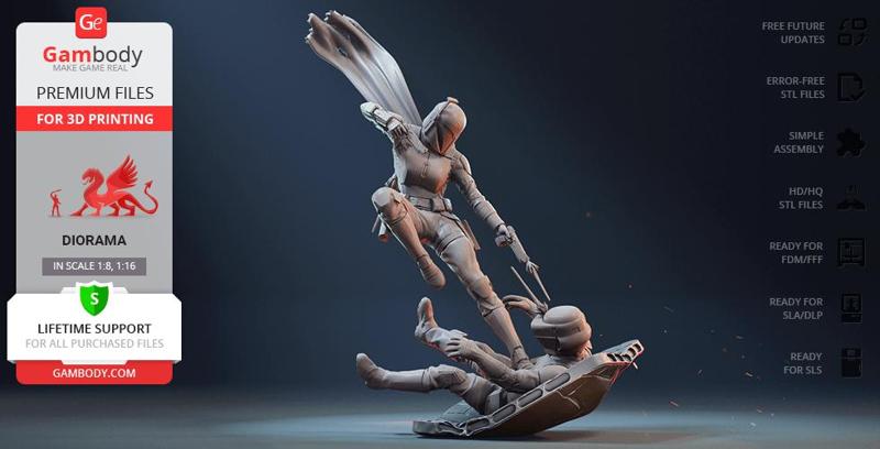 Bo-Katan in Diorama STL Files for 3D Printing | Assembly Model