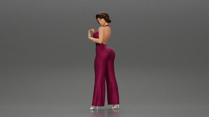 Fashion girl in catsuit and heels Leaning Against car