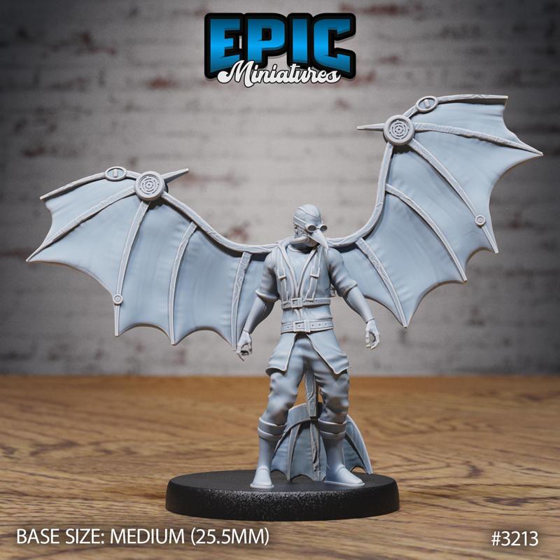Winged Glider Pilot Levi / Steampunk Construct / War Tech / Battle Robot / Flying Cyberpunk Soldier