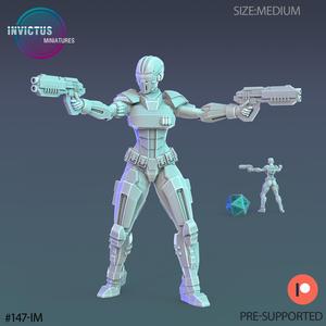 Galactic Police Female Shooting / Alien Ship Officer / Warship Soldier / Headhunter / Cyberpunk Warrior / Cosmic Invasion Army / Trooper Attack / Sci-Fi Encounter