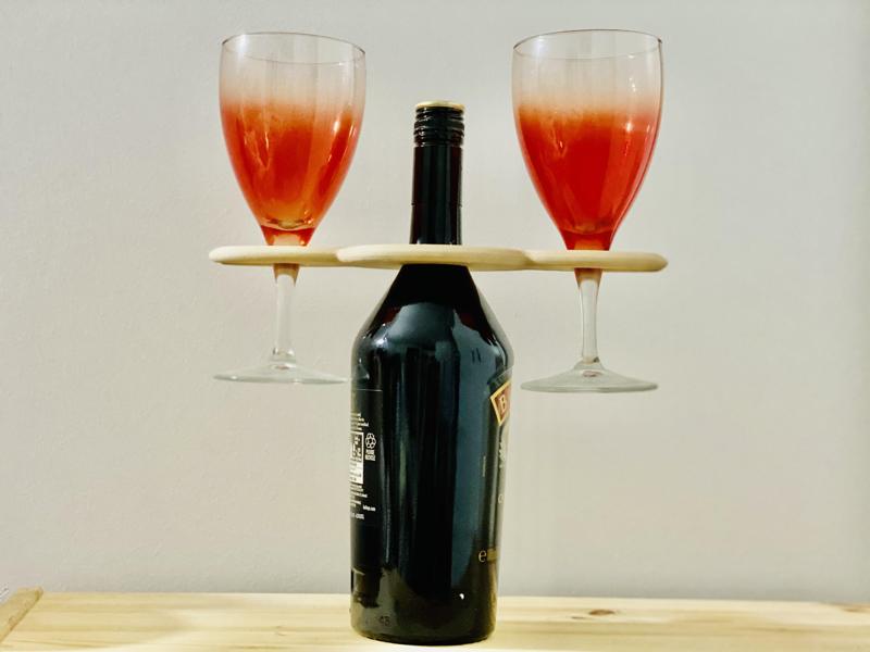 Handle for Bottle and Two Wine Glasses