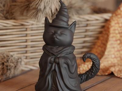 Black Cat Witch Figurine – Magical Cat Sculpture