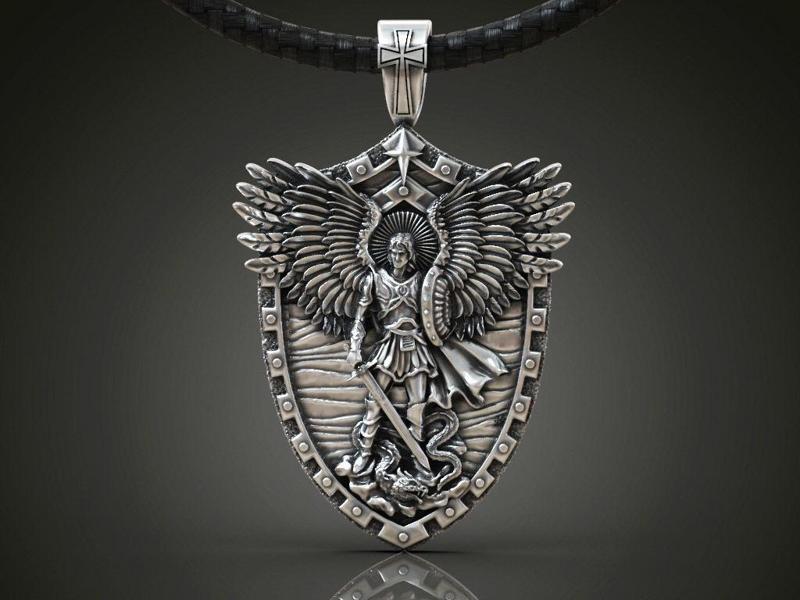 Saint Archangel Michael pendant  serpent shield wings sword