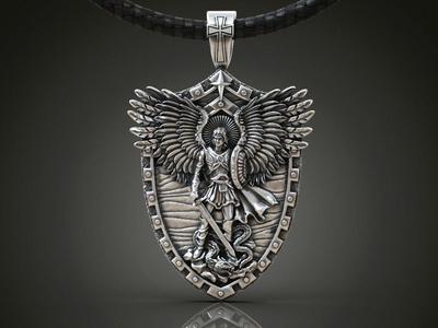 Saint Archangel Michael pendant  serpent shield wings sword