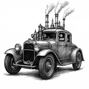 Steampunk Vintage Couple - Fantasy Steam Car Model