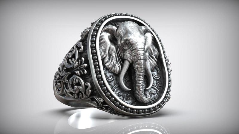 Elephant Head Antique Pattern Men Signet