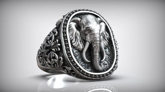Elephant Head Antique Pattern Men Signet