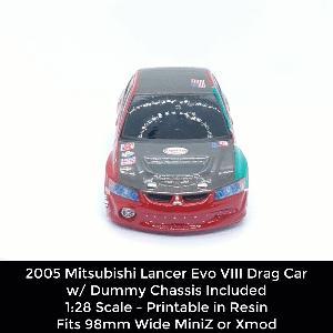 1:28 Scale 05 Lancer Evolution Drag Car Body Shell w/ Dummy Chassis (Xmod and MiniZ)