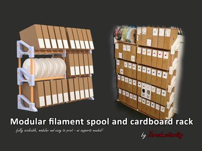 Modular filament spool and cardboard rack / shelf