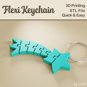 Flexi Shooting Star STL Keychain - 3D Print File, Flexible Fidget Keyring Bag Charm, Articulated, Digital Download for Commercial Use