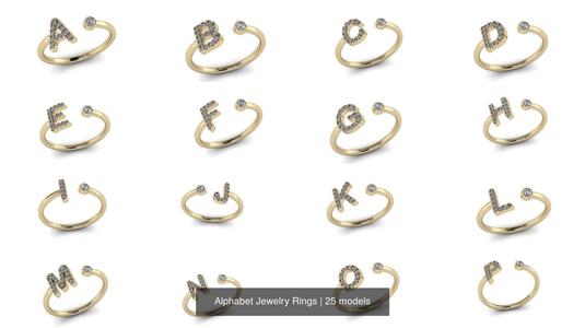 Alphabet Jewelry Rings 3D Model Collection