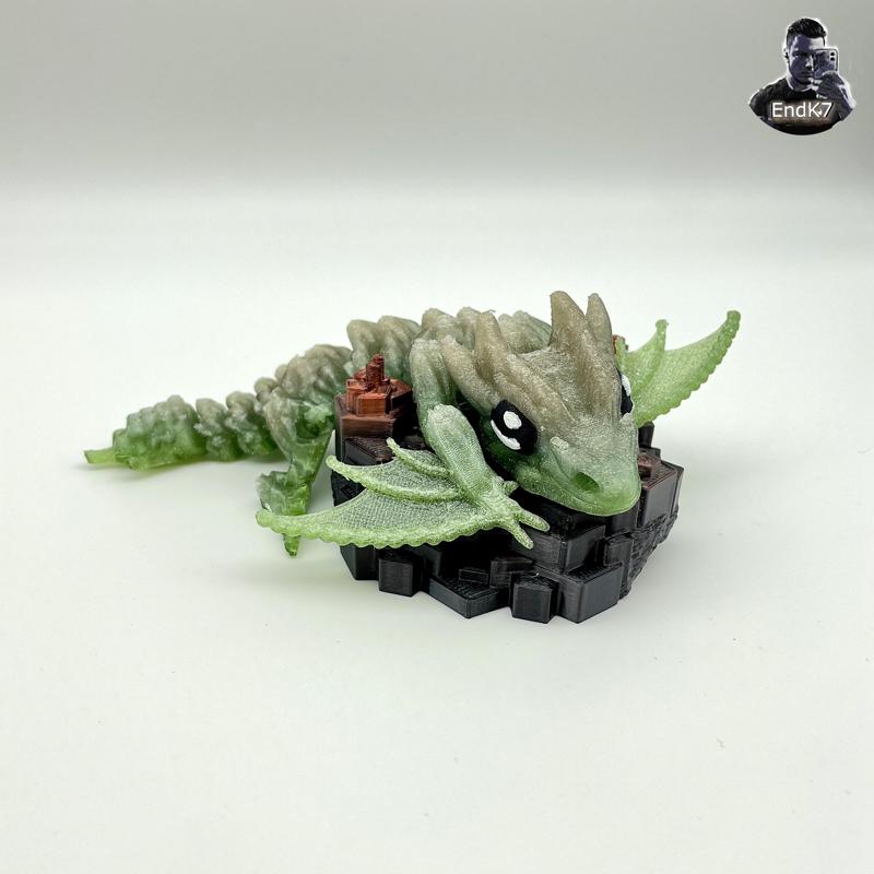 Grass Wyvern + Keychain – articulated – print in place – no supports