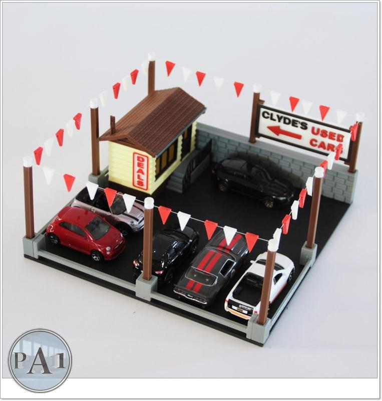 USED CARS DEALER DIORAMA FOR 1/64 SCALE DIECASTS (HOTWHEELS)