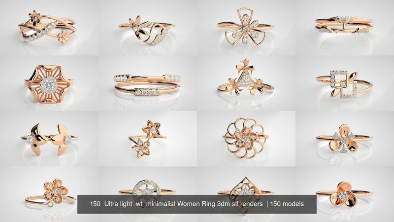 150  Ultra light  wt  minimalist Women Ring 3dm stl renders  3D Model Collection