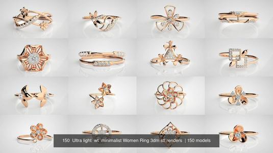 150  Ultra light  wt  minimalist Women Ring 3dm stl renders  3D Model Collection