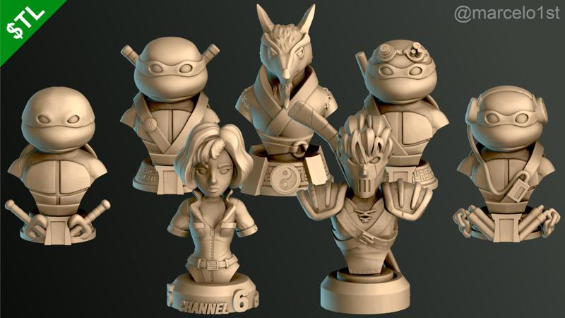 Turtle Warriors and Master and Allies Busts with Safe Base – FDM