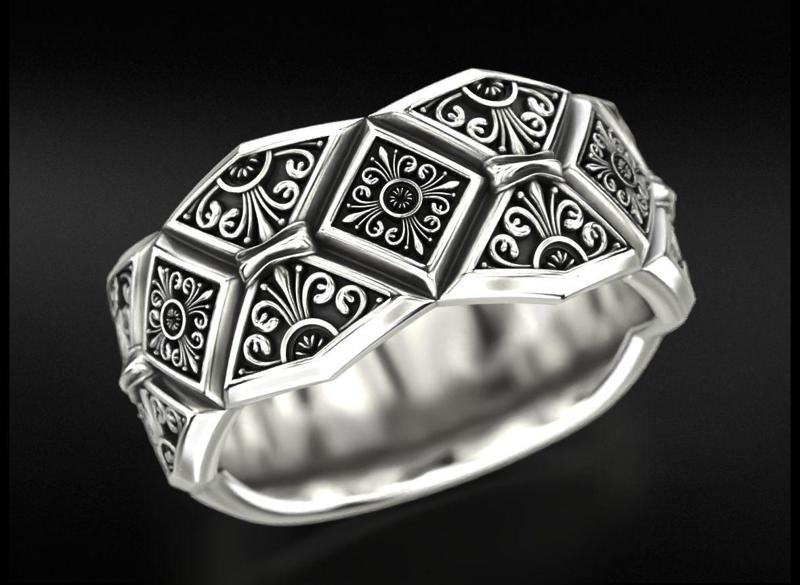 Massive ring with vintage patterns 734