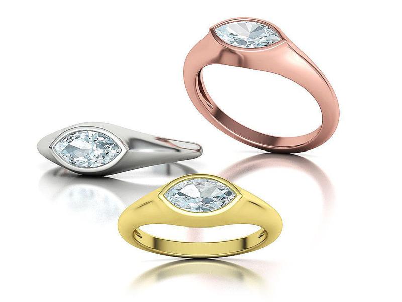 Pinky Signet Ring 8x4 Marquise Stone Statetment Ring