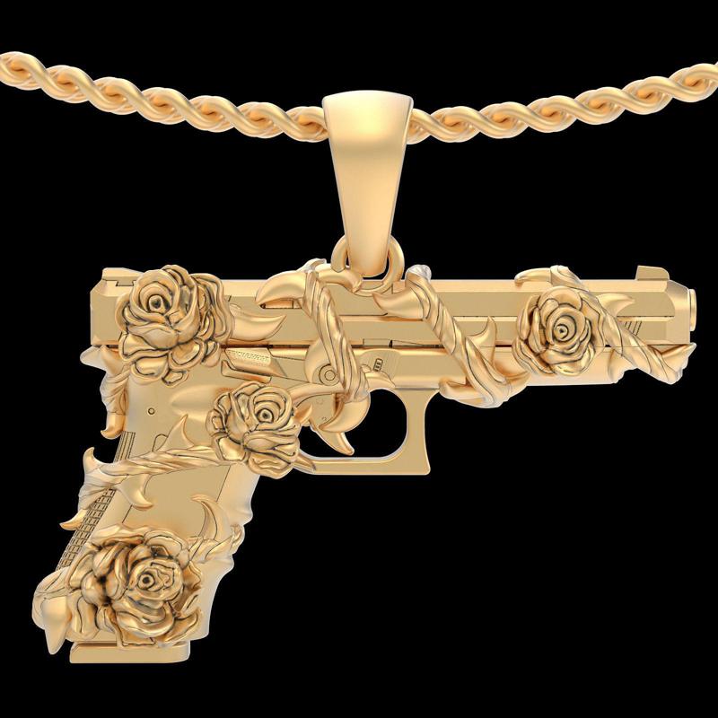 Gun Glock Flower pendant gold printable jewelry