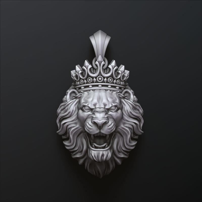 Lion With Crown Pendant  Royal 3D Printable Jewelry Model
