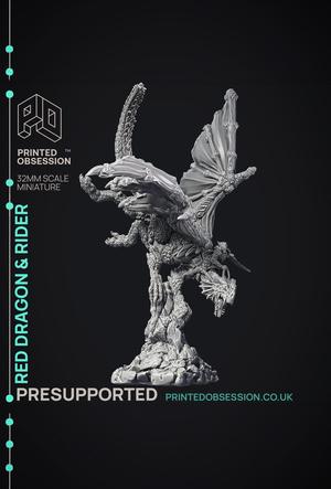 Red Dragon & Rider – 2 versions – Gyth – PRE SUPPORTED – D&D 32mm