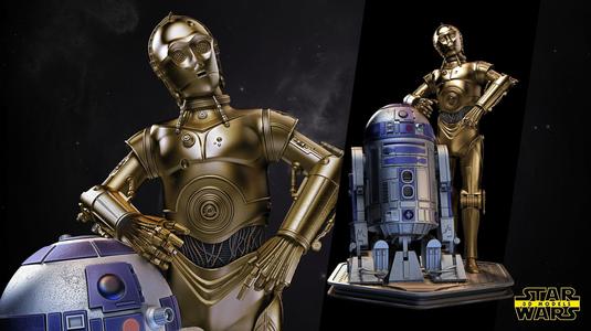 C3P0 AND R2D2 Sculpture Star Wars 3D Models