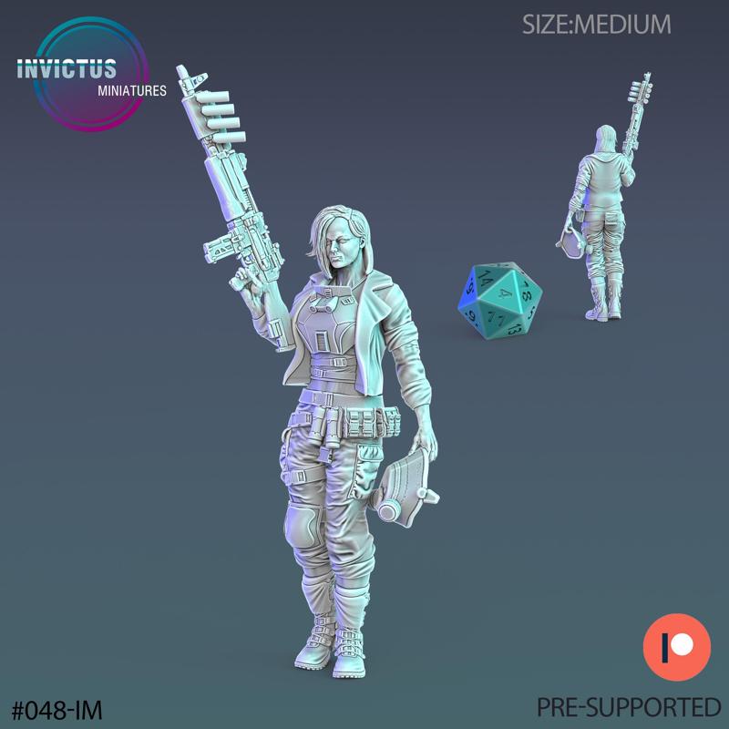 Girl Protector Of Wastelands Rifle / Space Soldier / Cyberpunk Warrior / Invasion Army / Trooper Attack / Sci-Fi Encounter