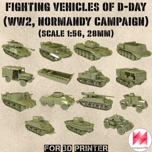 STL PACK – 15 Fighting vehicles of D-Day – WW2 (1:56, 28mm) – PERSONAL USE