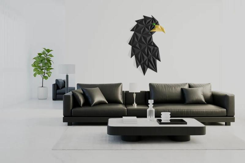 Geometric eagle (or crow) head wall art