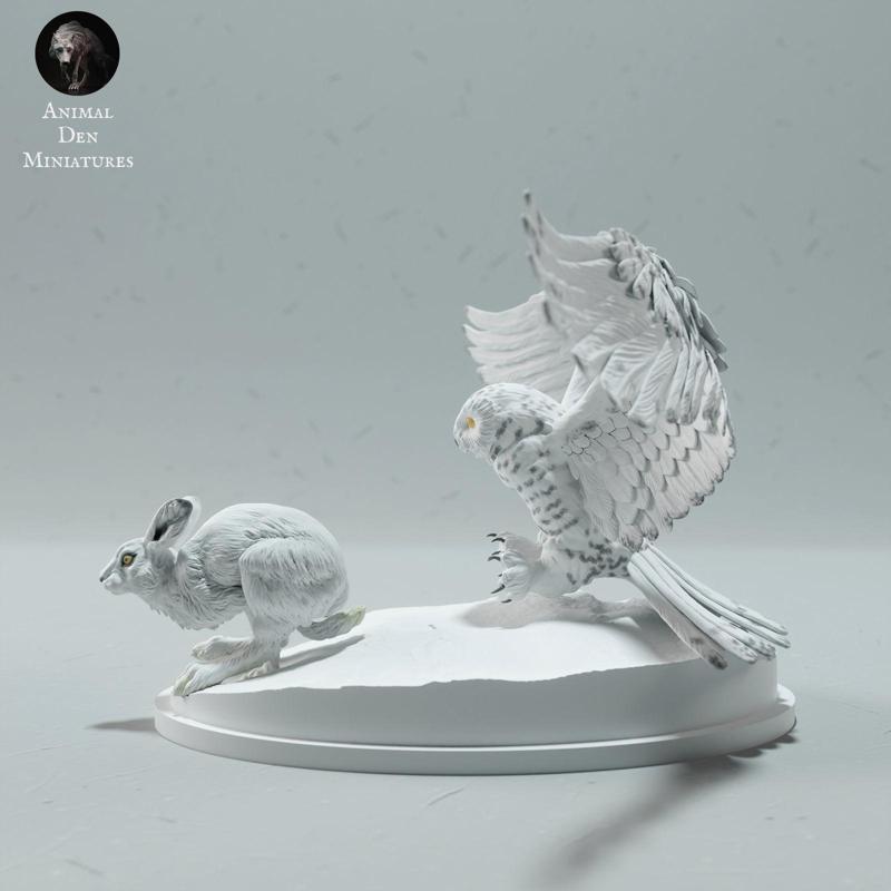 Snowy Owl Hunting Arctic Hare