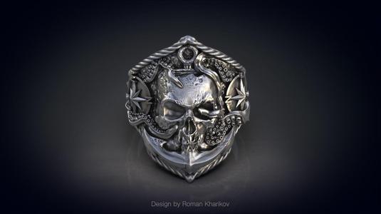 Ring with the skull at anchor 3d model for 3d printing