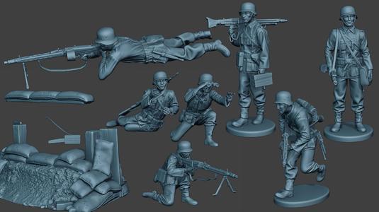 German soldiers ww2 MG42 G7 Pack1 3D Model Collection