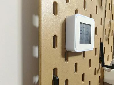 IKEA pegboard Xiaomi temperature and humidity sensor
